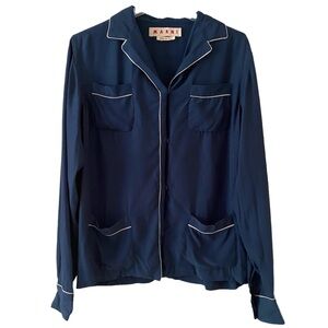 MARNI Deep Blue Snap Button Pajama Long-sleeve Size 8/ medium